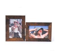 Marco de fotos doble con acabado de madera envejecida con mecanismo de bisagra plegable compatible con fotos de 6 pulgadas para uso en mesa (D)