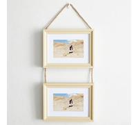 Marco de fotos doble de 6 pulgadas con diseño rústico de decoración de pared, incluye marco de resina y cuerda natural para colgar recuerdos en las paredes (C)