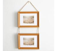 Marco de fotos doble rústico para decoración de pared, tamaño de 6 pulgadas con marco de resina integrado y cuerda para una visualización fácil y segura de fotos (E)