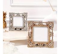 Marco de fotos dorado de estilo vintage con soporte de caballete para una colocación flexible en el escritorio, estante o pared, marco pequeño decorativo para exhibición de fotos (B)