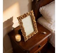 Marco de fotos dorado vintage de 5 x 7 pulgadas, elegante marco de fotos de resina con ribete de encaje para decoración de escritorio, exhibición de estilo europeo clásico para boda, aniversario