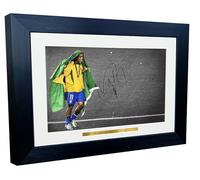 Marco de fotos firmado A4 de Ronaldinho Brasil Barcelona de 12 x 8 pulgadas, autógrafo, firmado, fotografía, marco de fotos, fútbol, regalo