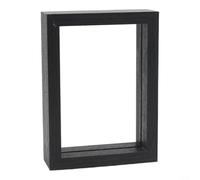 Marco de fotos flotante de doble cara con estante de vidrio; se puede colgar en la pared o colocar en una mesa; hecho de material MDF transparente; adecuado para decoración moderna del hogar (negro)