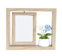 Marco de fotos giratorio de madera con diseño de doble cara con flor de hilo y planta en maceta, sostiene fotos de 6 pulgadas para uso decorativo en el hogar o lugar de trabajo (E)