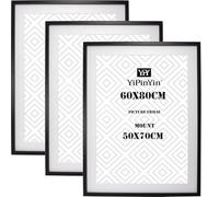 Marco de fotos negro de 60 x 80 cm, paquete de 3 unidades con soporte sin ácido para 50 x 70 cm, 80 x 60 cm, marco grande para póster con soporte de metal para seguridad, marco de póster negro de 50 x
