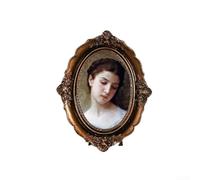 Marco de fotos ovalado de resina con un acabado antiguo marrón vintage, diseñado para mostrar fotos y obras de arte con accesorios premontados para montaje en pared