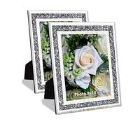 Marco de fotos para espejo de boda con diamantes triturados, marco de fotos de cristal plateado para fotografía de 8 x 10 pulgadas, paquete de 2 piezas, marco de soporte de mesa y marco de pared.