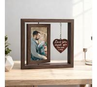 Marco de fotos para parejas, marco de fotos de amor de San Valentín, marcos de fotos giratorios con colgante de corazón cálido, marcos de fotos de madera para mamá, fotos de doble cara de 4 x 6