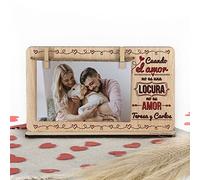 Marco de Fotos Personalizado a Todo Color San Valentin.Marco cuelga Fotos con Pinzas de Madera.Regalo Enamorados (Cuando el Amor no es Locura)