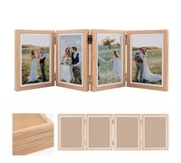 Marco de fotos plegable de 10 x 15 para 4 imágenes: marco de fotos plegable de madera para varias fotos, marco de fotos plegable con marco frontal de madera para oficina, familia, cumpleaños, boda