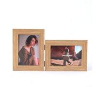Marco de fotos plegable de dos paneles para imágenes de 6 pulgadas con acabado de madera retro y acción de bisagra suave para un fácil posicionamiento (A)