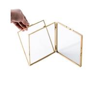 Marco de fotos plegable doble dorado, marcos de fotos con bisagras con parte frontal de vidrio, soporte de exhibición doble para escritorio, marco flotante vertical de 3 x 4 o 5 x 3.5 pulgadas