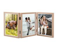 Marco de Fotos Plegable, Marco Doble, Marco de Madera, Marco Verticales Triple Madera, Marco de Fotos de Boda para 10x15cm y 15x20cm (Triple de Ocho Pulgadas)