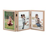 Marco de Fotos Plegable, Marco Fotos Doble, Marco 3 Fotos, Marco de Madera, Marco de Fotos Verticales Triple Madera, Marco de Fotos de Boda para 10x15cm y 15x20cm Foto (Triple de seis pulgadas)