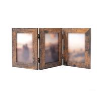 Marco de fotos plegable para escritorio de 3 paneles con secciones con bisagras, marco de fotos ajustable con panel trasero a presión y protección contra el polvo (madera oscura)