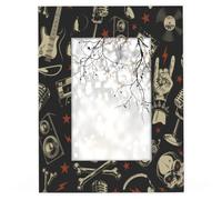 Marco de fotos Rock Roll Skull de 4 x 6 pulgadas, se adapta a fotos de 4 x 6 pulgadas, marco de fotos de madera de calavera punk para decoración del hogar