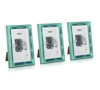 Marco de fotos Shabby Chic 13x18 cm - juego de 3 - frente de cristal - con paspartú para fotos de 10x15 - ancho de marco 2 cm - madera real - plata turquesa