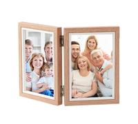 Marco de fotos triple con bisagras verticales rústicas, collage plegable de madera vertical, collage de fotos familiar de 4 x 6 pulgadas, marco de fotos de aperturas para mesa de escritorio