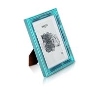 Marco de Fotos Vintage de 13 x 18 cm con Paspartú para Foto de 10 x 15 cm - Shabby Chic Originales - Madera de Pino - 1 Marco - Anchura del Marco 2 cm - Frente de Vidrio - Color Turquesa y Plata