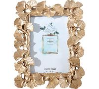 Marco de fotos vintage, marco dorado de resina Ginkgo Biloba para escritorio y montaje en pared para decoración del hogar (6 x 8 pulgadas, rectangular)