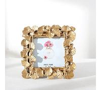 Marco de fotos vintage, marco dorado de resina Ginkgo Biloba para escritorio y montaje en pared para decoración del hogar (cuadrado 4 x 4)