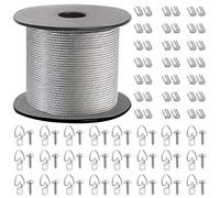 Marco de Imagen Juego de Cables Colgantes Bobina de Alambre Revestida de Acero Inoxidable Trenzado de 1,5 Mm x 100 Pies y 30 Piezas de Anillo En D y 30 Tornillos y 30 Tubo de Engarce.