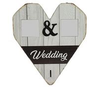 Marco de imágenes de boda de madera con ganchos de llave | Heart Design Photo Supporter & Key Organizer | Rustic Wall Decor for Home/Wedding/Entryway | Boj artesanados,