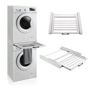 [en.casa] Soporte Lavadora Secadora con Toallero Kit Unión Marco de Instalación Universal para Lavadoras Secadoras con Correa máx. 100 kg Acero 8x60x54 cm Blanco