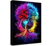 Marco de Madera Cuadro Modernos Arbol de la Vida Rojo Azul y Amarillo Cuadros Decorativos Lienzo Pintura Fantasía Árbol de la Fortuna Imagen Cuadros Decoracion Salon Baño Dormitorio Pasillo 30x40cm