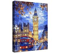 Marco de Madera Cuadro Modernos Ciudad de Londres Big Ben Cuadros Decorativos Lienzo Pintura Vista Autobús Rojo Imagen Azul Amarillo Rojo Cuadros Decoracion Salon Baño Dormitorio Pasillo 30x40cm