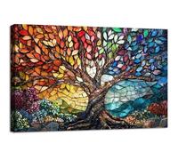 Marco de Madera Cuadro Modernos Cristal Gemas de Colores Árbol de la Vida Cuadros Decorativos Lienzo Pintura Imagen Rojo Amarillo Azul Marrón Cuadros Decoracion Salon Baño Dormitorio Pasillo 30x40cm