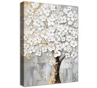 Marco de Madera Cuadro Modernos Flores Blancas Árbol Cuadros Decorativos Lienzo Pintura Árbol floral abstracto de la vida Imagen Cuadros Decoracion Salon Baño Dormitorio Comedor Pasillo 40x60cm