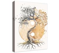 Marco de Madera Cuadros Moderno Árbol de la Vida Yin Yang Cuadros Decorativos Lienzo Pintura Zen Budismo Beige Imagen Energía Espiritual Cuadro Decoracion Salon Baño Dormitorio Sala de Estudio 30x40cm