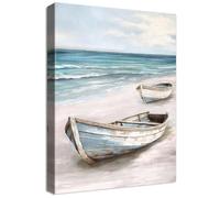 Marco de Madera Cuadros Modernos Barco Azul Blanco Mar Cuadro Decorativos Lienzo Pintura Imagen Póster Imágenes de Playa Arenosa Costero Cuadros Decoracion Salon Dormitorio Comedor Pasillo 40x60cm