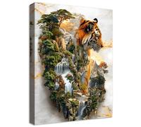 Marco de Madera Cuadros Modernos Rey del Bosque Tigre Cuadro Decorativos Lienzo Pintura Imagen Póster Tigre Montañas Bosques Cuadros Decoracion Salon Dormitorio Comedor Pasillo Cocina Baño 30x40cm