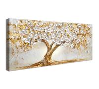 Marco de Madera Grandes Cuadros Decoracion Salon Árbol de la Vida Morden Pintura Árbol Dorado Flores Blancas en Flor Lienzo Decorativos Pintura Imagen Cuadros Decorativos Salon Dormitorio 50x120cm