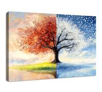 Marco de Madera Grandes Cuadros Decoracion Salon Modernos Colorido Árbol de la Vida Pintura Imagen Foto Otoño Invierno Flor Árbol Cuadros Decorativos Salon Dormitorio Comedor Decoración Pared 120x80cm