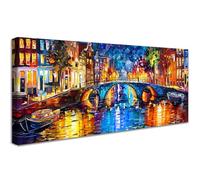 Marco de Madera Grandes Cuadros Decoracion Salon Modernos Lienzo Decorativo Coloridas Luces de la Ciudad Abstracto Pintura Puentes por la Noche Resumen Cuadros Decorativos Salon Dormitorio 50x120cm