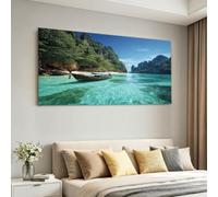 Marco de madera impreso sobre lienzo tropical bosque, póster decorativo de pared, árbol de lago velero, decoración de pared, salón, dormitorio, pasillo, 90 x 60 cm, color verde
