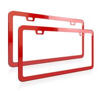 Marco de matr cula rojo Deselen de metal fino de acero inoxidable con tapa de rosca de 2 orificios, paquete de 2, color rojo Poinsettia