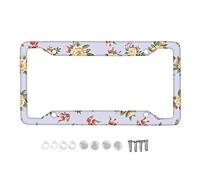 Marco de matrícula de flores - Juego de 2 soportes decorativos con tornillos | Elegante patrón de flores, marco robusto de 12,2 x 6,2 pulgadas, accesorio de coche para placas estándar