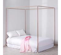 Marco de metal de acero inoxidable con acabado de grano de madera, soporte de mosquitera fácil de instalar, se adapta a colchones de 120 cm, soporte de poste de cama de cuatro esquinas