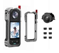 Marco de metal para jaula de conejo para Insta 360 X5 marco de protección con cubierta de lente y protector de viento para micrófono, marco de metal de protección de expansión multifuncional con