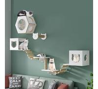 Marco de Pared for Gatos for trepar, estantes y Perchas, casa, Escalera de sisal, escalones y Plataforma de Viaje, Ahorra Espacio.(Style1)