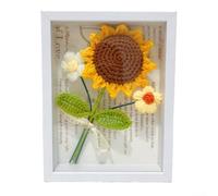 Marco de ramo de girasol hecho a mano para colgar en la pared, decoración amarilla Forget Me Not Yarn Art Gifts para el hogar, sala de estar, dormitorio, exhibición de mesa, 22 x 17,5 cm (girasol-A)