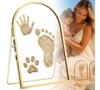 Marco de recuerdo para bebés y mascotas, kit de huellas y manos de bebé, arena de mar, huella de mano de bebé y soporte para huellas de mascotas, regalos personalizados para nuevas mamás para duchas