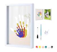 Marco De Vidrio Para Huellas De Manos, Kit Familiar Para Crear Recuerdos, Marco De Caja De Sombras Con Tableros Acrílicos Transparentes Y Pinturas, Regalo Para Nuevas Familias Y Mascotas(Blanco)