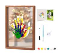 Marco De Vidrio Para Huellas De Manos, Kit Familiar Para Crear Recuerdos, Marco De Caja De Sombras Con Tableros Acrílicos Transparentes Y Pinturas, Regalo Para Nuevas Familias Y Mascotas(Wood)
