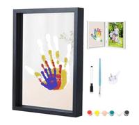 Marco De Vidrio Para Huellas De Manos, Kit Familiar Para Crear Recuerdos, Marco De Caja De Sombras Con Tableros Acrílicos Transparentes Y Pinturas, Regalo Para Nuevas Familias Y Mascotas(Negro)