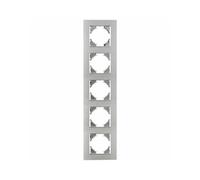 Marco empotrado de aluminio en plata, 5 elementos horizontales, ideal para installations de electricidad y telecomunicaciones.